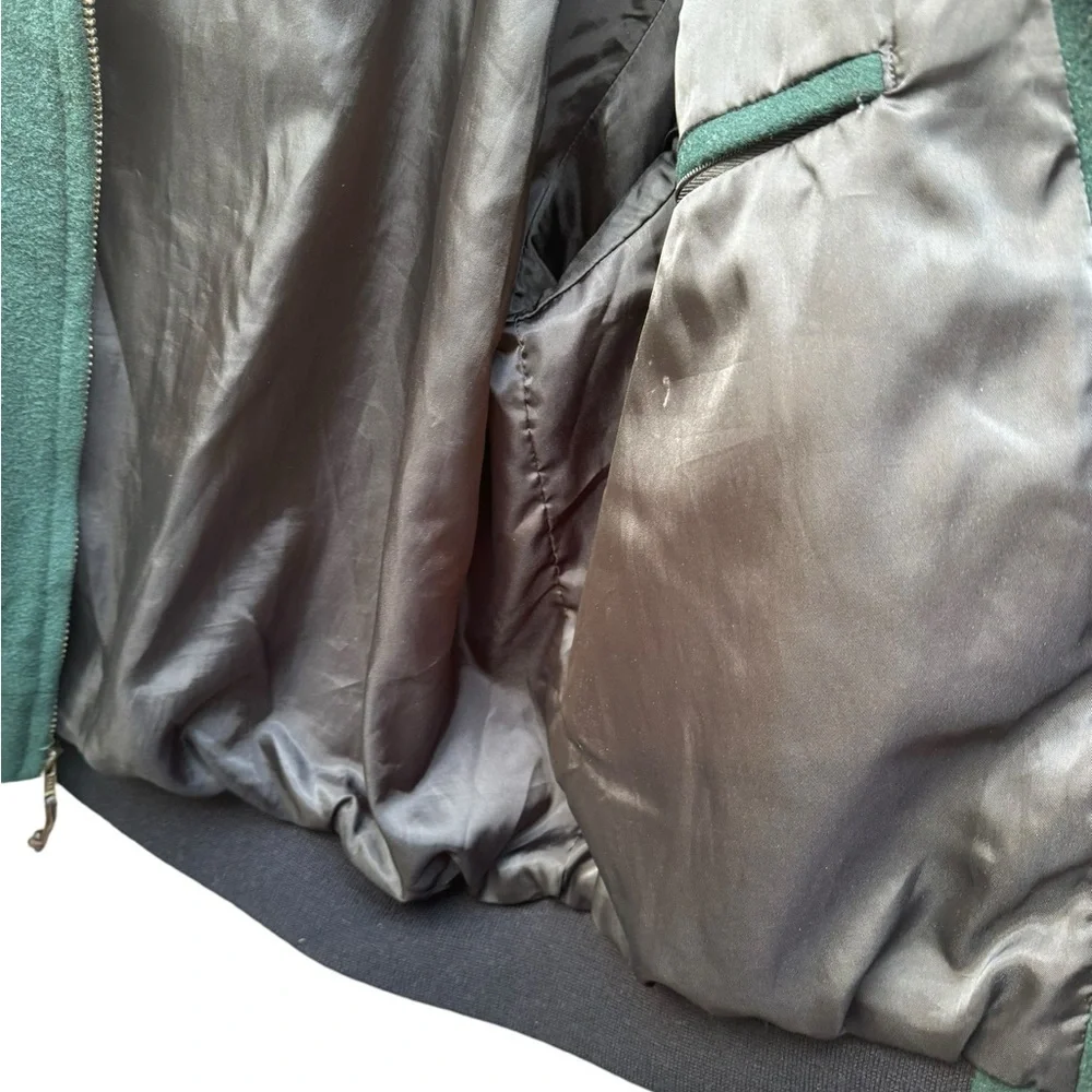 Vtg L.L. Bean 100% Wool Bomber Jacket Spruce Green Full Zip Lined USA Large